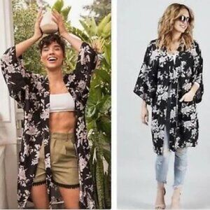 Spiritual Gangster Maya Floral Tie Front Kimono Robe OS One Size EUC